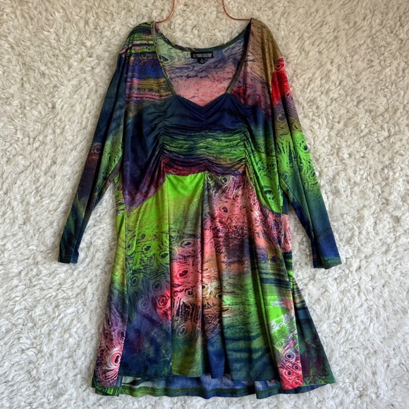 The Pyramid Collection Dress 3/4 Sleeve Peacock Psychedelic Multicolor Size XL - Picture 1 of 5